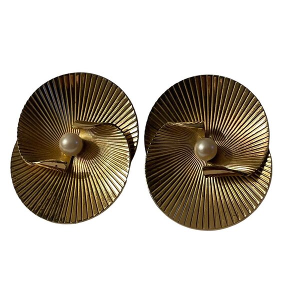 VTG Napier Sterling Layered Faux Pearl Earrings Gold Tone Atomic Modernist‎ MCM